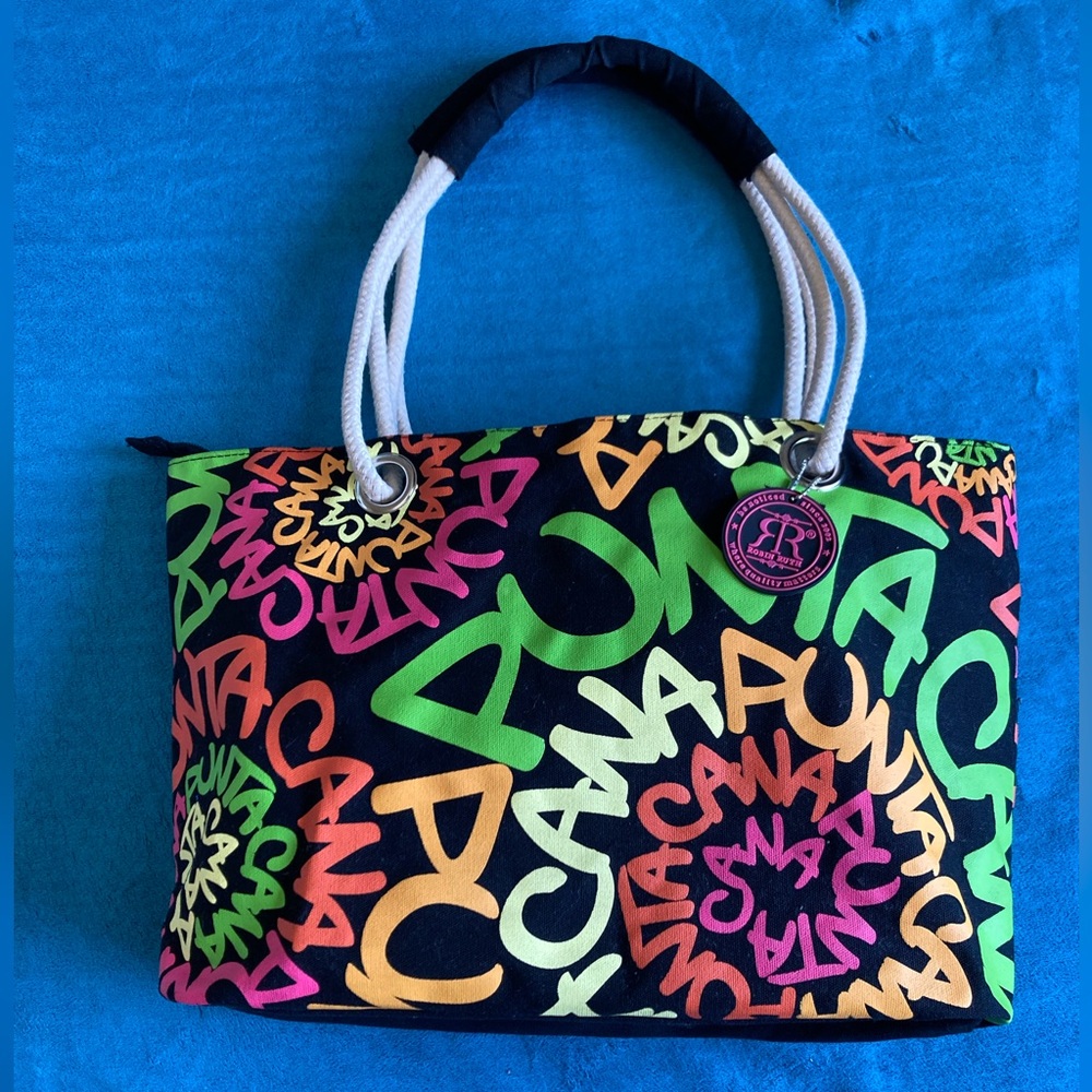 Robin Ruth Multicolor Graphic Tote with Rope Handles Punta Cana EUC